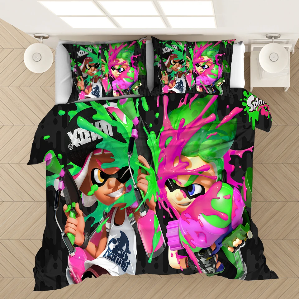 

Kids Popular Splatoon 3D Printed Cartoon Game Bedding Set Duvet Covers Pillowcases Comforter Bedding Set Bedclothes Bed Linen