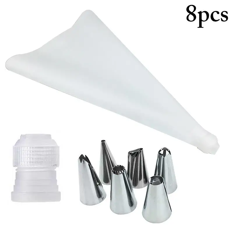 

8 Pcs Cake Decor Tools Set Reusable Cake Pastry Bag Home DIY Cream Piping Nozzle Homemade Cake Tool Bakeware Accessories
