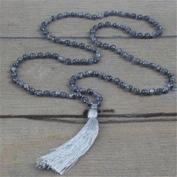 6mm faceted black sparkle 108 bead tassel knotted necklace classic buddhism elegant meditation