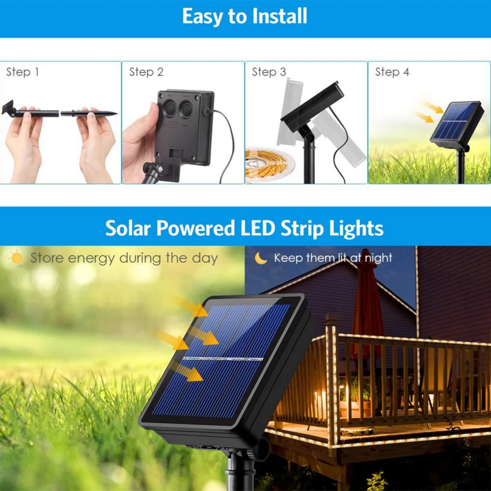 3m 5m Solar LED Strip Tape Light Flexible String Lamp 2 Mode Auto ON/OFF Outdoor Waterproof Christmas Decoration | Лампы и освещение