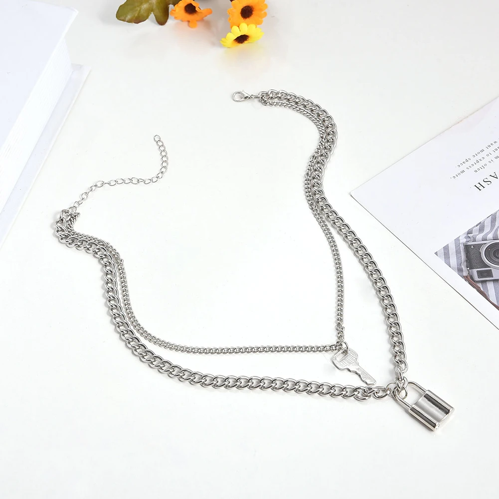 

2021 Fashion Multilayer Hip Hop Long Chain Necklace For Women Men Jewelry Gifts Key Lock Pendant Necklace Accessories