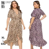 elijoin new european and american large size v neck irregular leopard print dress in summer party dresses