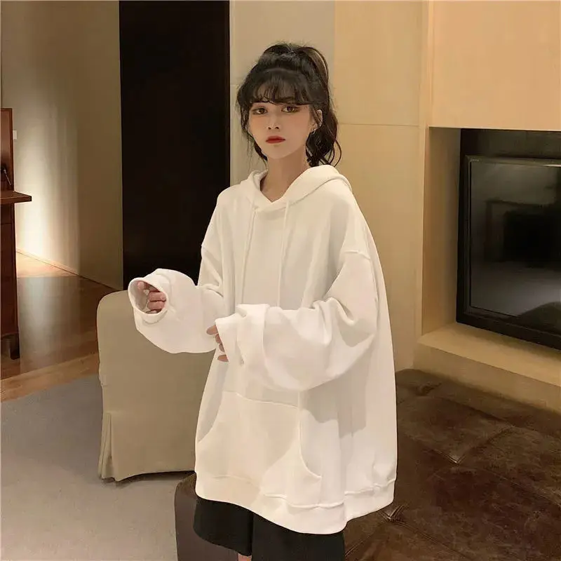 

Autumn/winter 2021 new style Korean loose hooded sweater female student jacket lazy wind hedging