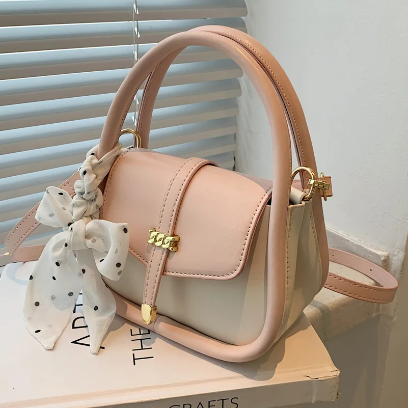 

Сумка-тоут женская в горошек, дизайнерский саквояж на ремне с бантом и лентой, элегантный мессенджер контрастных цветов