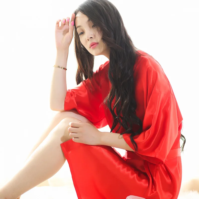 SIMISI шелковые халаты для женщин из искусственного шелка Однотонная ночная