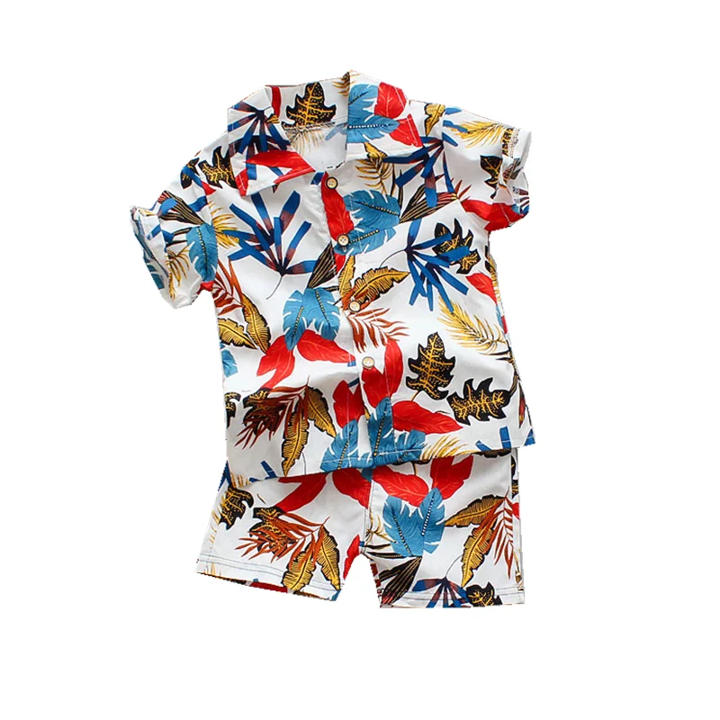 

New Summer Baby Clothes Suit Children Boys Full Printed Leaf Lapel Shirt Shorts 2Pcs/set Toddler Casual Clothing Kids Tracksuits