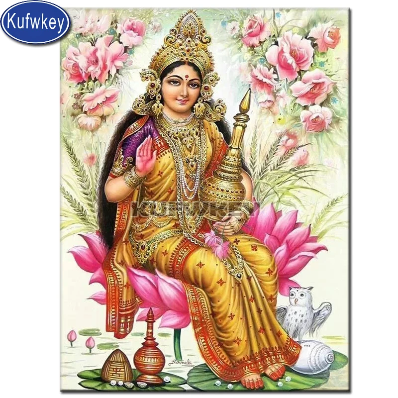 Lakshmi индуийская богиня удачи 3d живопись алмазная полноразмерная круглая