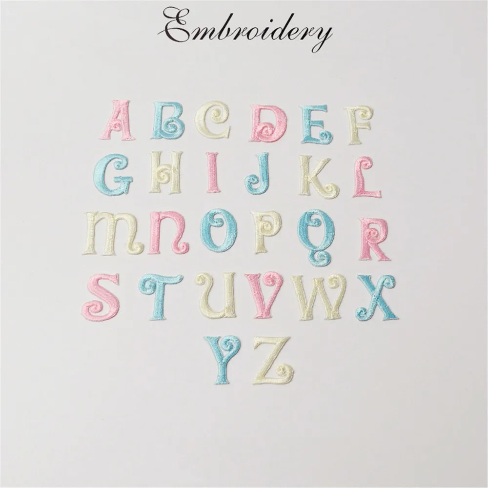 26 розового и голубого цвета с английским алфавитом вышитые патчи для одежды