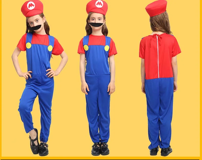 Взрослый Хэллоуин Супер Марио Детский костюм косплей семья Funy Luigi Bros сантехник Пурим костюм нарядное платье Рождественские Вечерние