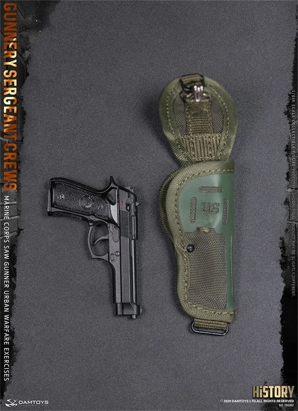 

DAMTOYS DAM 1/6 Scale 78082 Marine Corps Gunner Sergeant Cruise M9 Pistol With Waist Holster Model For 12inch Body Action