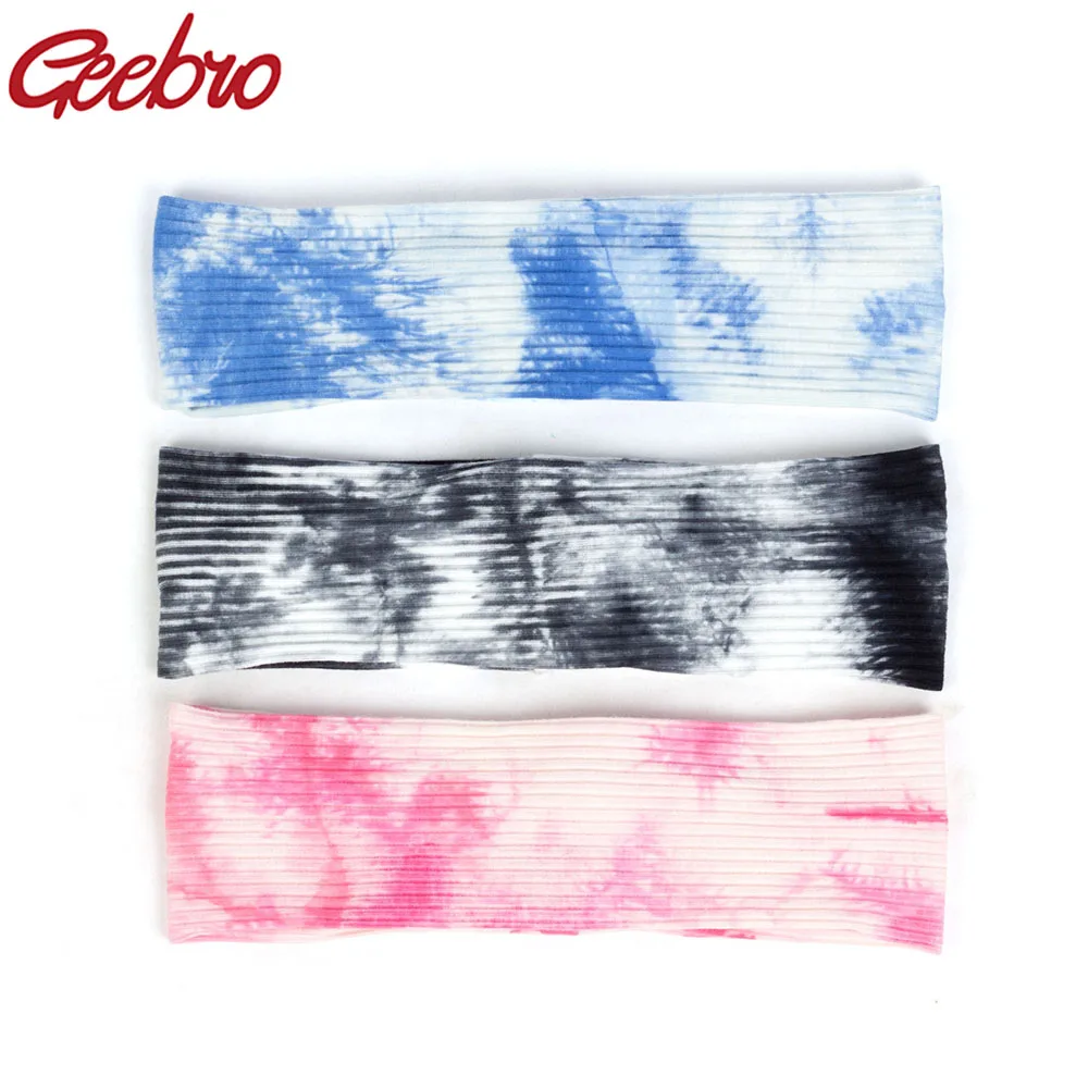 

Geebro Bohemia Tie Dye Flat Stretchy Headband For Women Color Mixing Accessories Turban Wraps Female Fashion Hairband Headwear