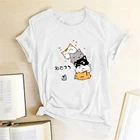 Футболка женская с принтом спящих котов, одежда в стиле Харадзюку, милые модные рубашки с графическим рисунком в стиле аниме, лето
