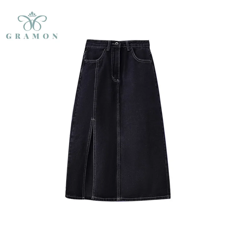 

Женская винтажная джинсовая юбка-карандаш, однотонная прямая трапециевидная юбка с высокой талией, модель 2021 в Корейском стиле на лето