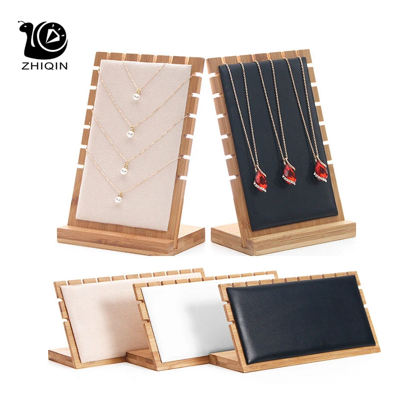1 шт. модный бамбуковый кулон ожерелье Дисплей Держатель бархат/PU Seude витрина
