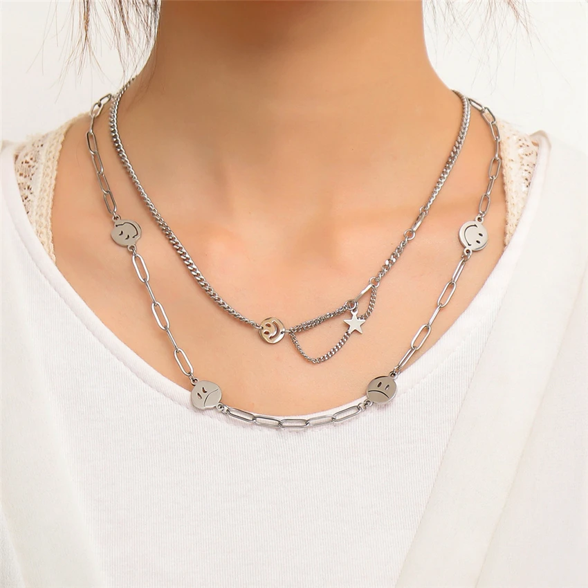 

Ожерелье из нержавеющей стали Egirl, простое ожерелье со смайликом для женщин и девушек, ювелирное изделие серебряного цвета, модные аксессуа...