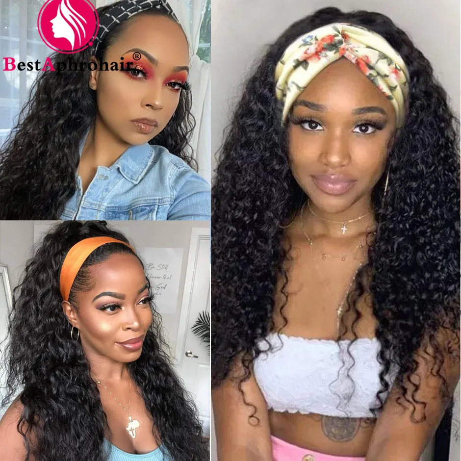 

water wave headband wig human hair curly human hair wigs for Black Women Peruvian Hair Wigs 18-28 Inch BESTAPHROHAIR