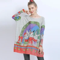 Womens Slash Neck Rabbit Printed Sweaters For Women Vadim Pullover Soft Thin Knitted Tops Autumn 2020 Batwing Sleeve Sweater
