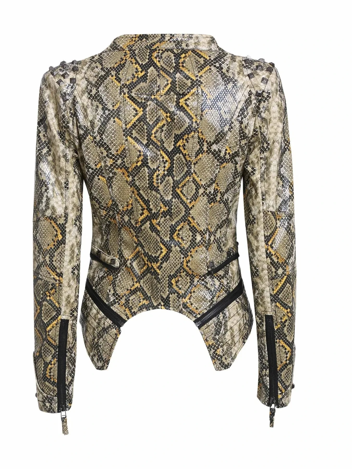 

Rivet Python Pattern Flower Print PU Wash Moto & Biker Full Short Jacket Women
