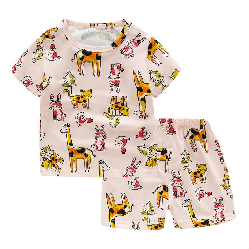 Пижамный комплект детский хлопковый с коротким рукавом и принтом акулы | Мать