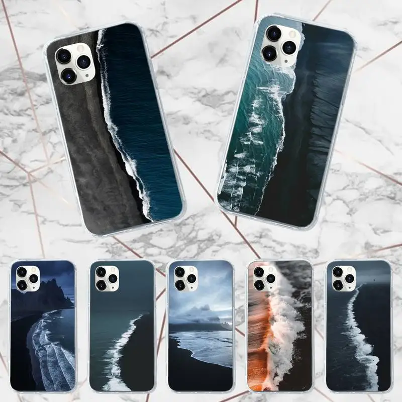 

dark beach ocean Phone Case Transparent soft For iphone 12 11 13 7 8 6 s plus x xs xr pro max mini