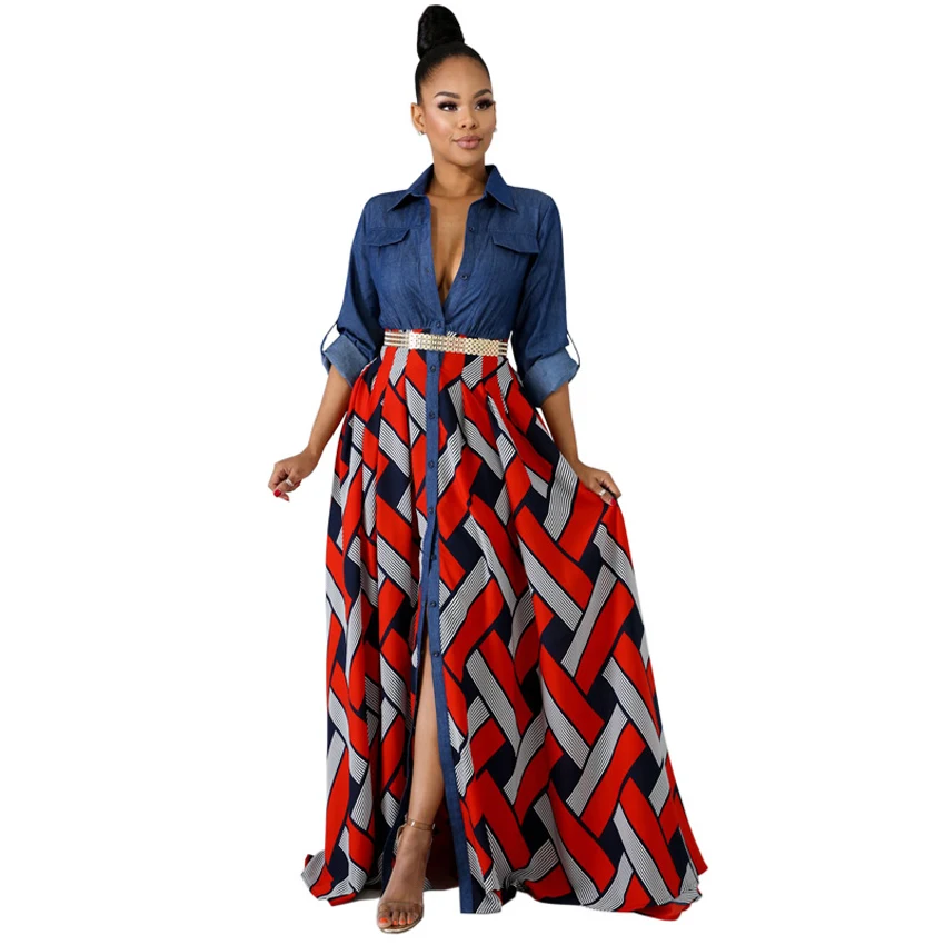 Платья с v образным вырезом в африканском стиле для женщин имитация 2 частей