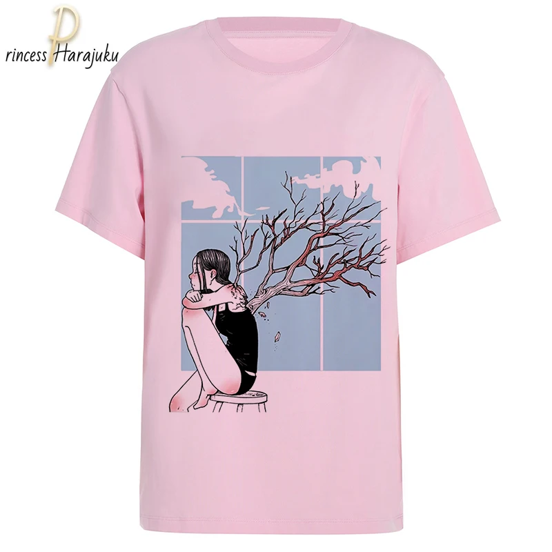 

2020 New Women T-shirts Harajuku Depression Girl Printed Tops Tee Summer Kawaii Female T Shirt Short Sleeve Tshirt Ropa Mujer