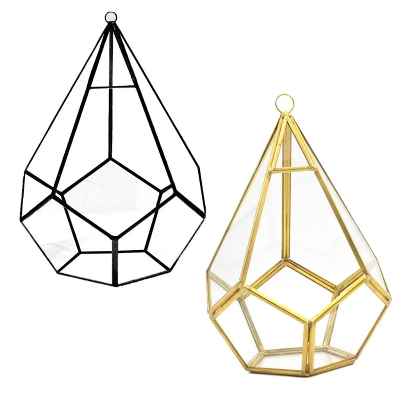 

Hanging Glass Terrarium Modern Artistic Wall Tears Shape Diamond Geometric Polyhedron Air Plant Holder Desk Planter DIY Pot