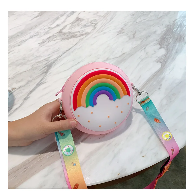 

Toddler Girl Cross Bags 2021 New Rainbow Colorful Round Zip Up CrossBody Cute Fashion Purse Kids Messenger Bag Clutches