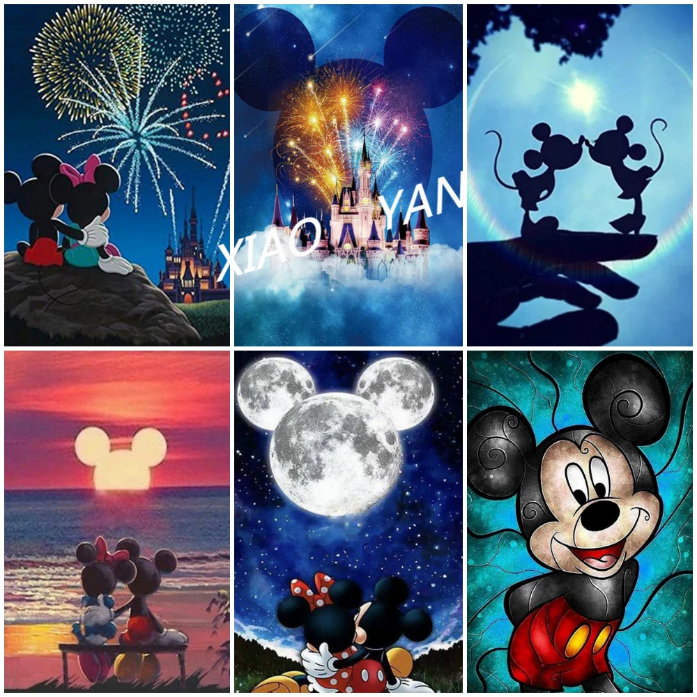 

Алмазная мозаика 5D, инкрустированная Микки и Минни, полностью Алмазная вышивка «сделай сам», украшение для гостиной и дома