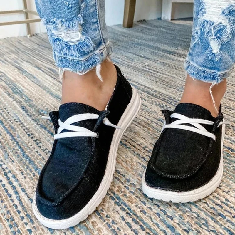 Women Casual Shoes Lace Up Canvas Loafers Summer Soft Breathable Student Girl Lightweight Ladies Sneakers Plus Size | Обувь