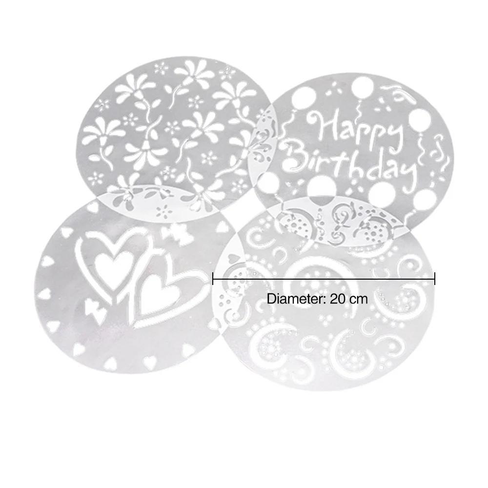 

4pcs/lot PVC Spray Mold Coffee Sugar Powder Sieve Cake Moulds Transfer Mould Cake Decorating Tools Kitchen Baking Accessories