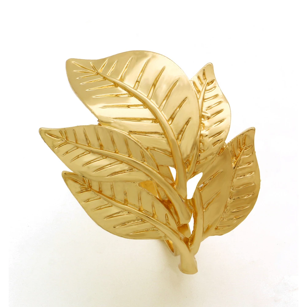 

6pcs New Napkin Rings Alloy Leaves Napkin Buckle Wedding Banquet Festival Table Decoration Gold Napkin Loop Ring Party Supplies