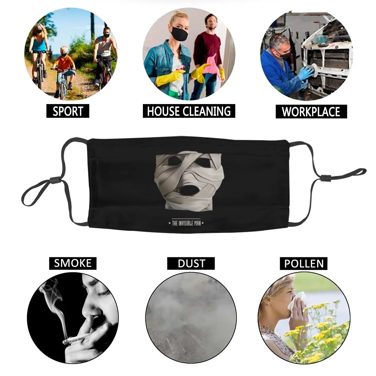 

The Invisible Man Reusable Face Mask Fashionable Mouth Muffle Anti Bacterial Haze Mouth Protection Cover