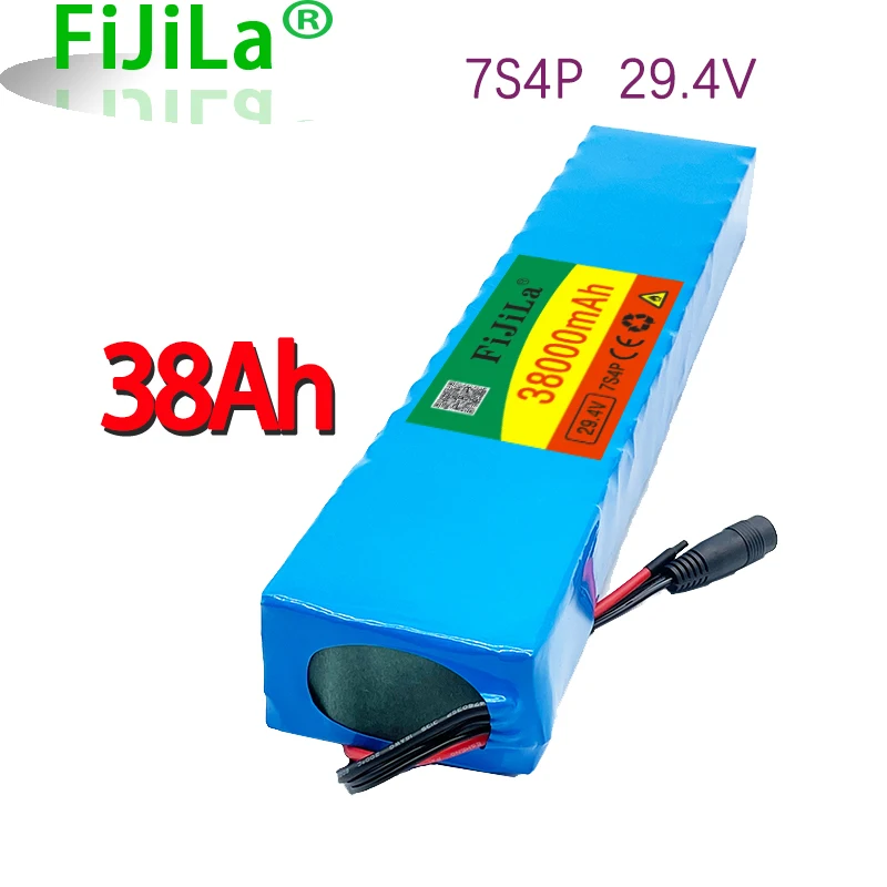 

7S4P 24V 38000mAh 29.4v electric bicycle motor ebike scooter li-ion battery pack 18650 lithium rechargeable batteries BMS