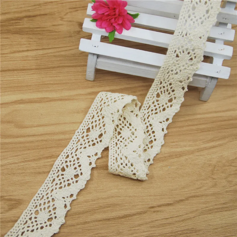 Tela de encaje de algod&oacute;n de 25mm, accesorios de costura de tela de marfil, cinta de decoraci&oacute;n de vestido de boda de campo, suministros de artesan&iacute;a, 200 yardas, LC215-3