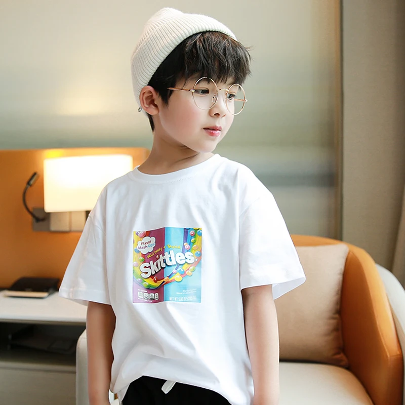 Модная летняя футболка с коротким рукавом для мальчиков 2020 свободная принтом и