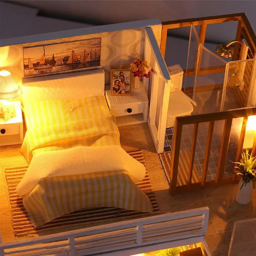 

DIY Doll House Doll House Middle Doll Doll House Mobile Kit Household Set LED Children Toy Gift Birthday