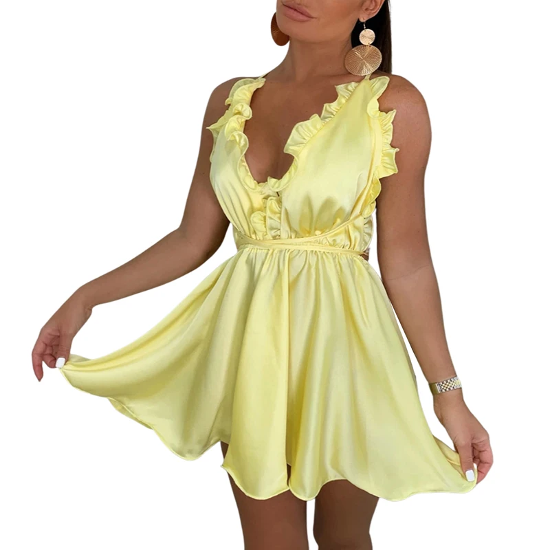 Kayotuas Women Dress Summer Boho Sleeveless V-Neck Ruffles Sexy Girls Office Ladies Elegant Evening Party Gown Sundress 3 Kayotuas Women Dress Summer Boho Sleeveless V-Neck Ruffles Sexy Girls Office Ladies Elegant Evening Party Gown Sundress 3