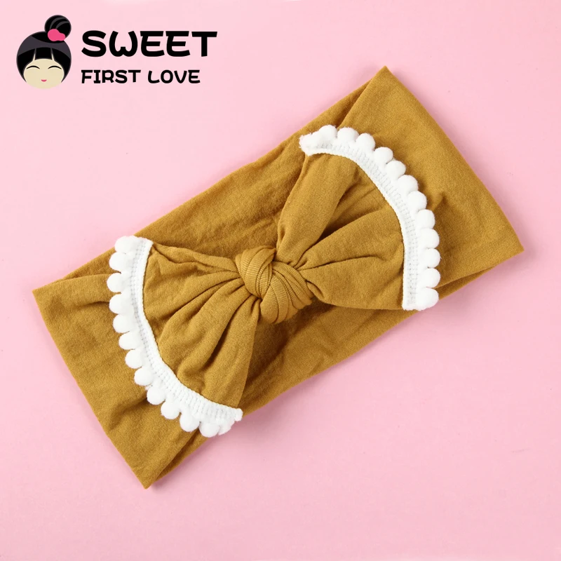 Нейлоновая повязка на голову с бантом и помпоном 41 цвет | Аксессуары для одежды