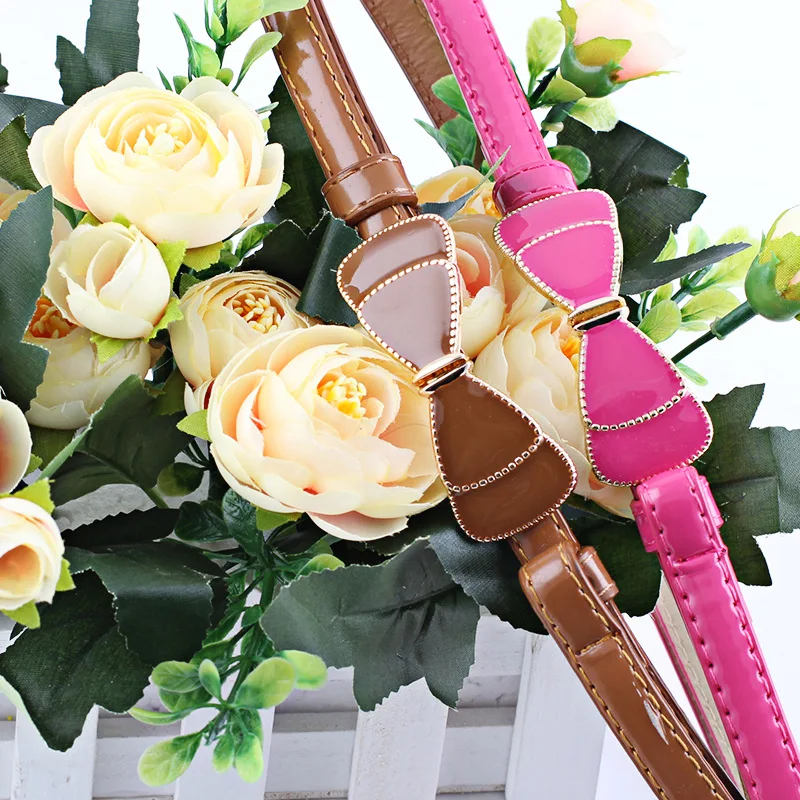 Ремень из лакированной кожи Женский тонкий регулируемый пояс с пряжкой-бантом