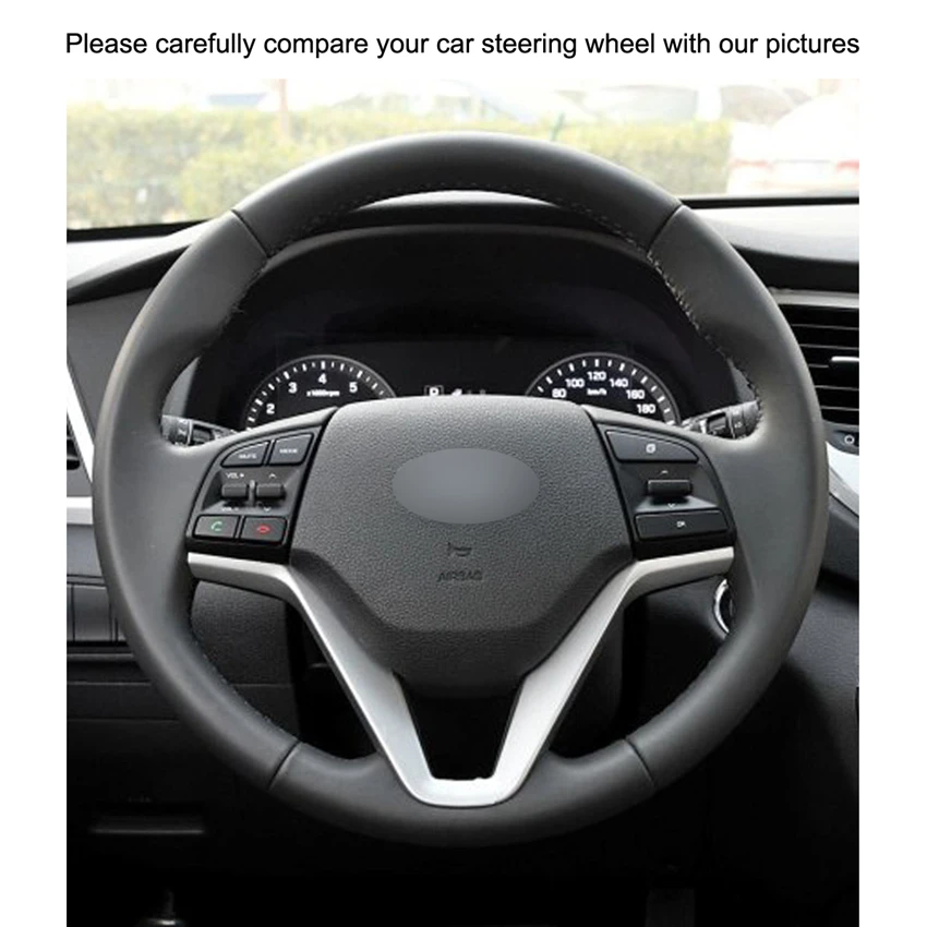 Рука сшитый черный искусственная кожа ПУ Чехлы рулевого колеса автомобиля
