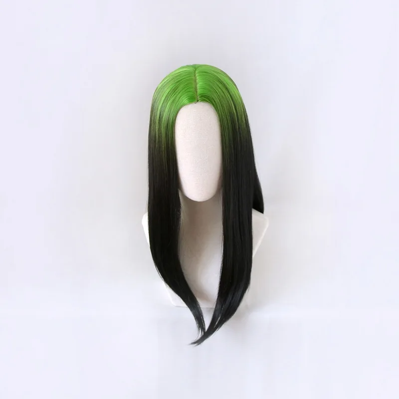 Парик для косплея длинный черный зеленый термостойкий синтетический