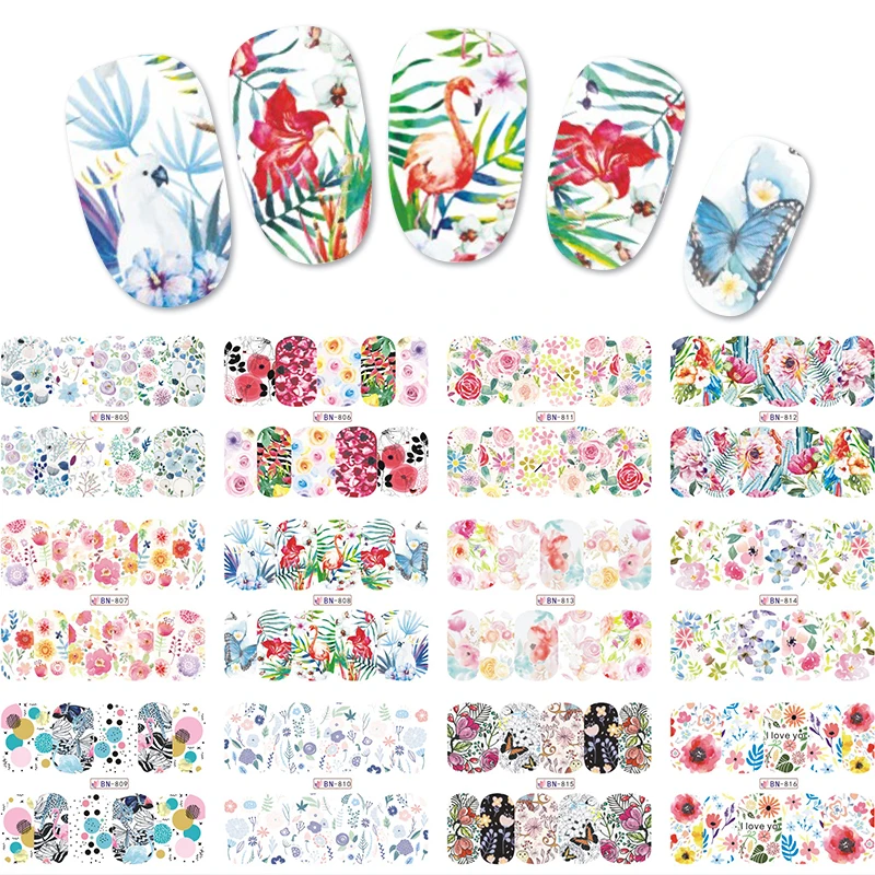 

36 designs water decals slider summer Jungle flamingo pink parrot flore filigree nail sticker decoration envelopes manicure