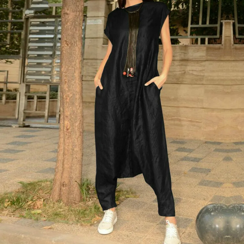 

2019 Autumn Women Casual Hip Pop Short Sleeve Jumpsuit Romper Harem Style Loose Overalls