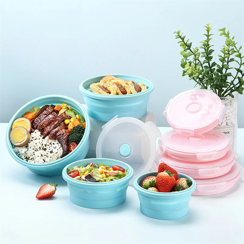 

Silicone Collapsible Portable Lunch Box Microwave Oven Bowl Round Folding Bento Box Eco-Friendly Food Storage Container Lunchbox