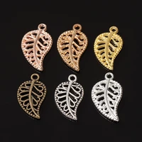 50pcs 9x17mm filigree leaves metal alloy hollow charms pendants for jewelry making necklaces bracelets crafts connector findings