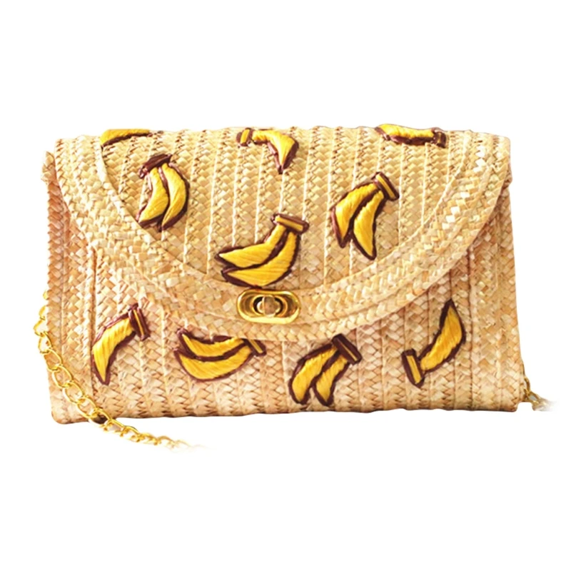

Banana Print Straw Shoulder Bag Women Casual Messenger Clutch Flap Chain Bag Beach Crossbody Chain Handbag Purse Shopping Tote