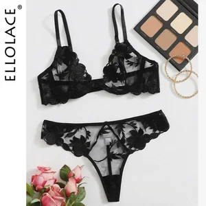 Ellolace Exotic Sensual Lingerie Woman Sexy Transparent Underwear Set Black Erotic Costumes Hot Sex 