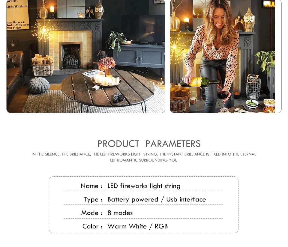 DIY 100/150/180 светодиодный фейерверк взрыв звезды рождественские китайские фонарики с дистанционным управлением 8 режимов подвесной Starburst светодиодный гирлянда
