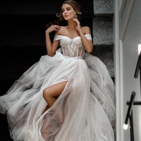 elegant wedding dresses 2022 off the shoulder sweetheart appliques lace brush train bridal gown vestido de novia robe de mariage